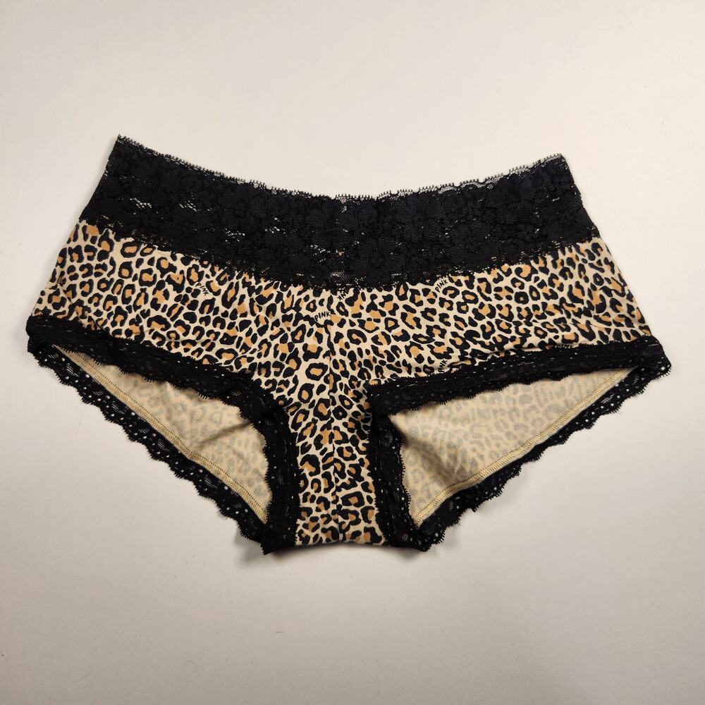 Victoria's Secret PINK Low Rise Lace Boyshort Panty Cheetah Leopard Black Small